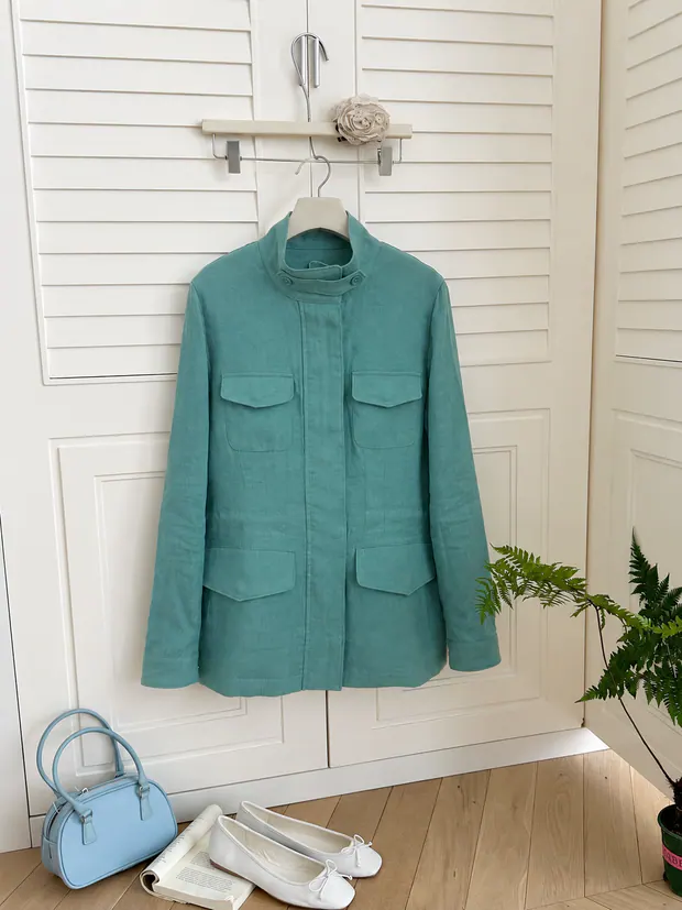 Linen Traveller Jacket in Turquoise Green, product image 1 of 8