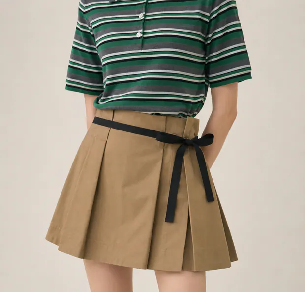 Wood Beige Pleated Skirt in Wood Beige, product image 6 of 6