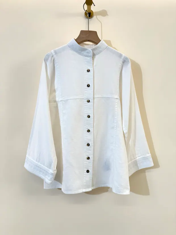 Mandarin-Collar Linen Shirt in White, product image 1 of 6