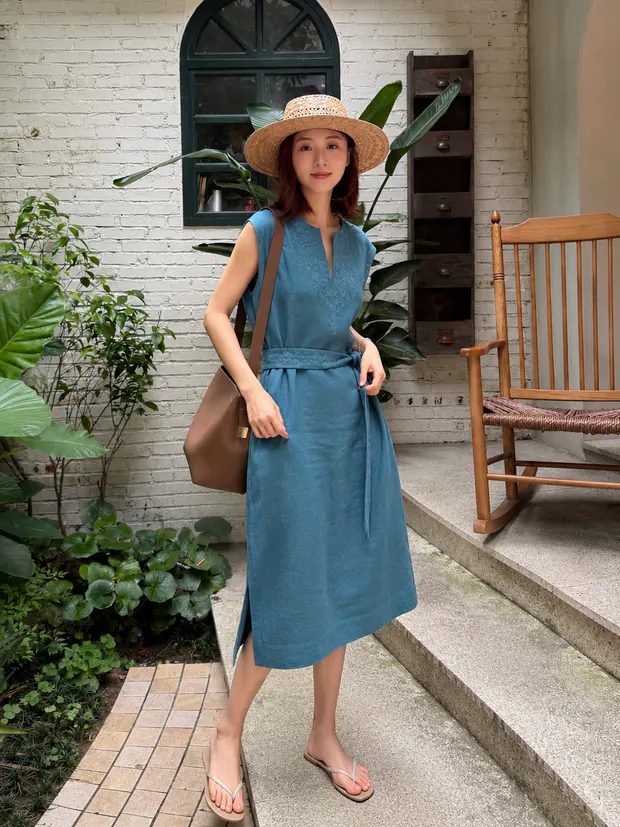 Turquoise Embroidered Dress in Turquoise Green, product image 8 of 8