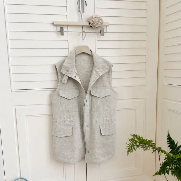 Old Money Linen Vest in Pelican Gray, product view