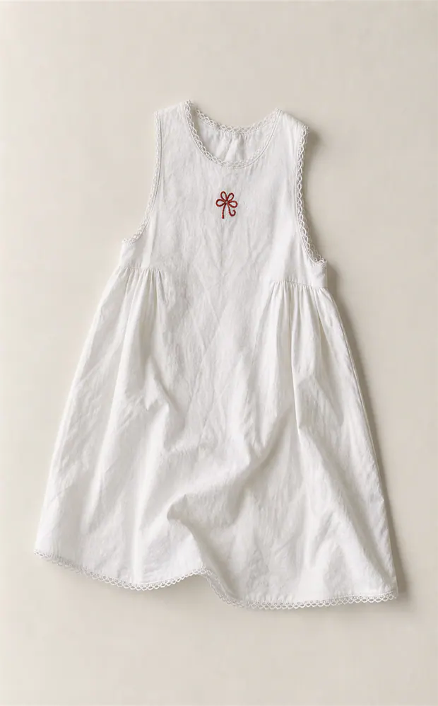 White Embroidered Dress in White, product view