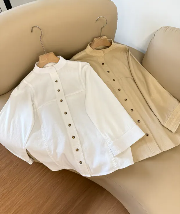 Mandarin-Collar Linen Shirt in White, product image 4 of 6