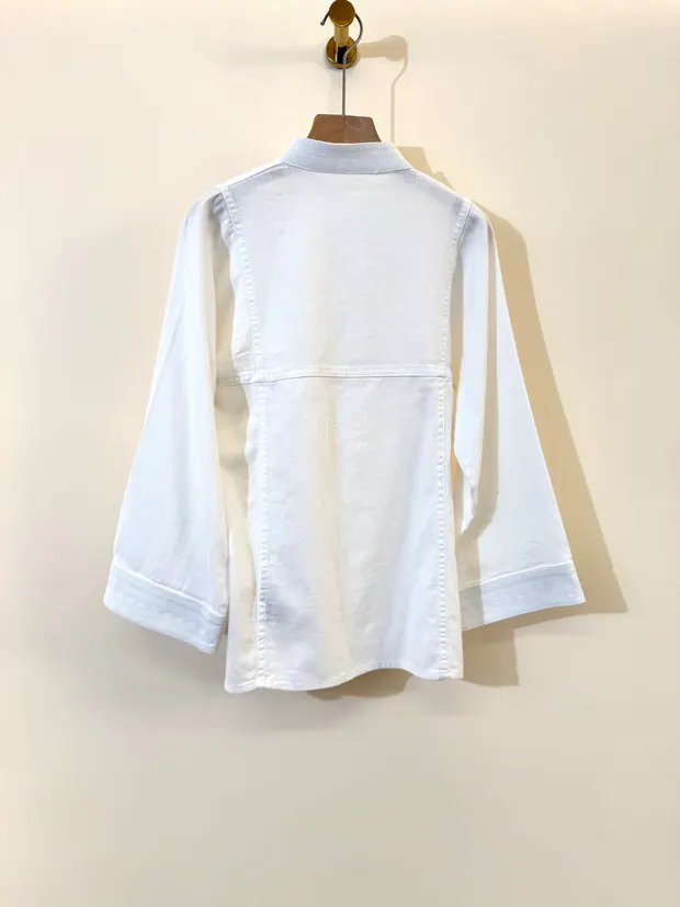 Mandarin-Collar Linen Shirt in White, product image 2 of 6