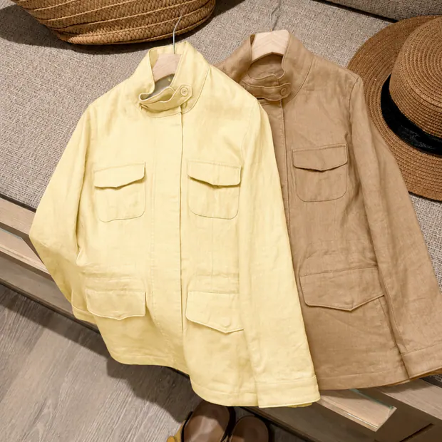 Linen Traveller Jacket in Turquoise Green, product view