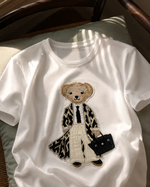 Bear Graphic T-Shirt in White, product view