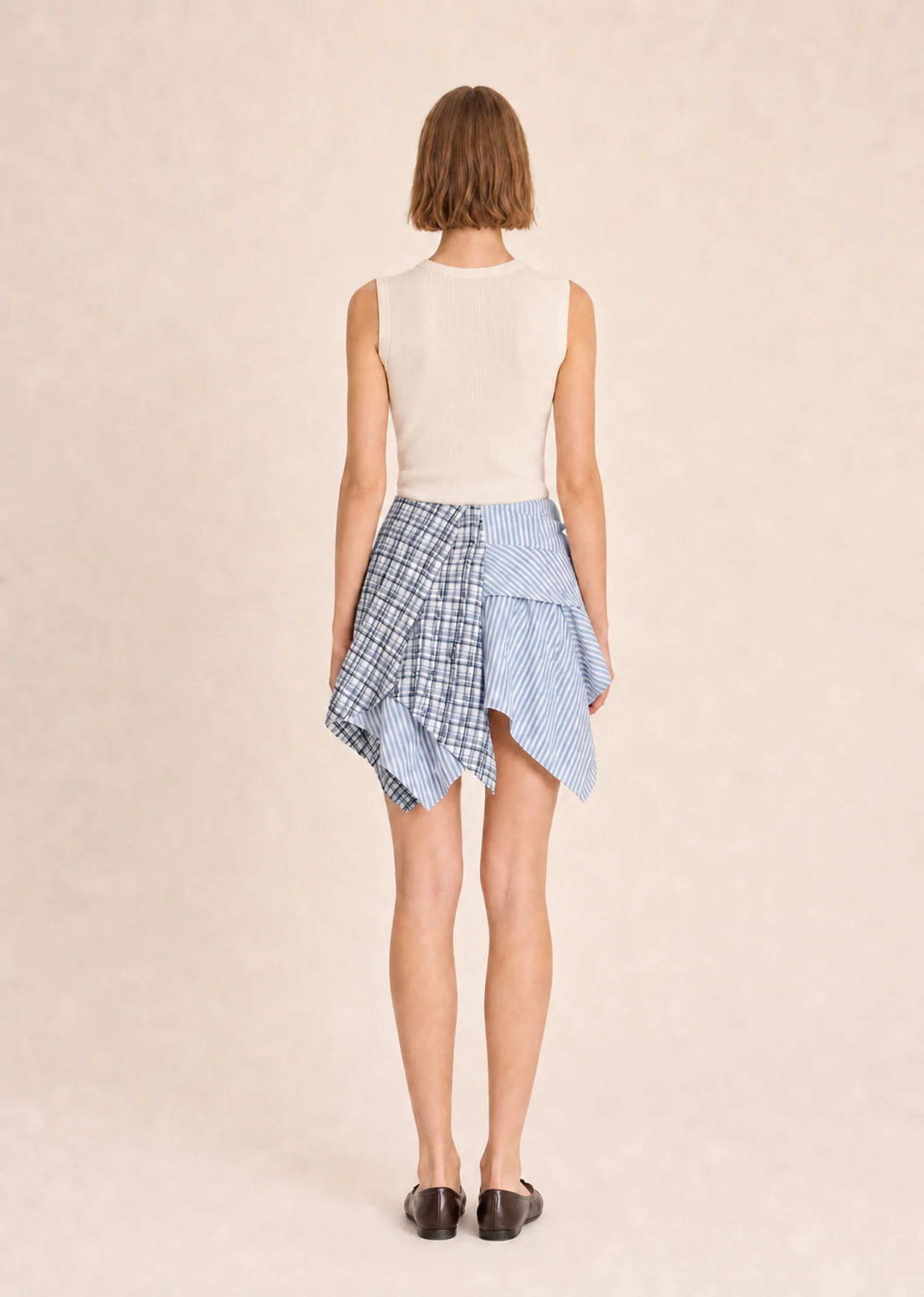 ANN Deconstructed Skirt in Blue and White Stripe, back view