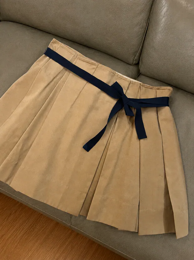 Wood Beige Pleated Skirt in Wood Beige, product view