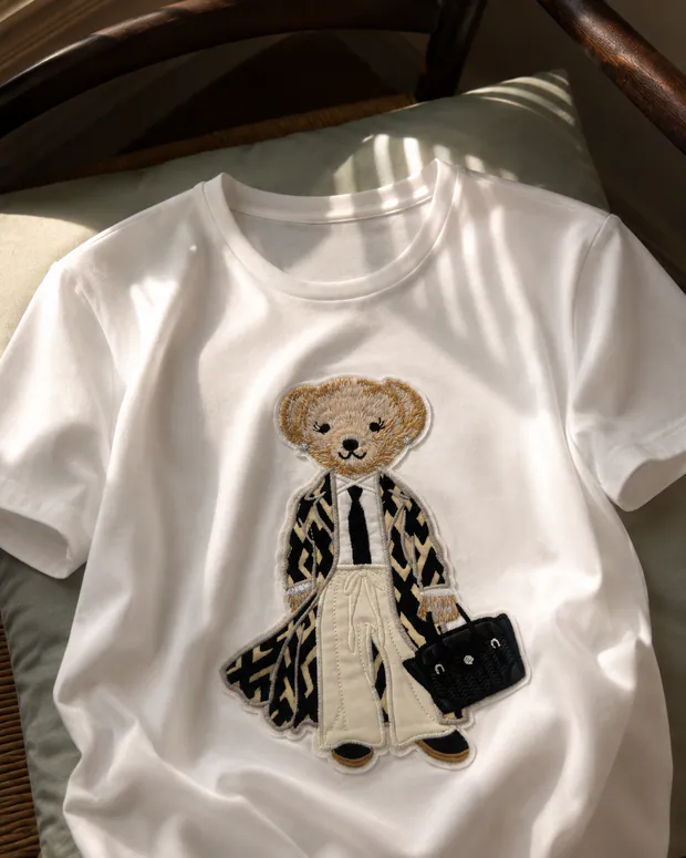 Bear Graphic T-Shirt in White, product view