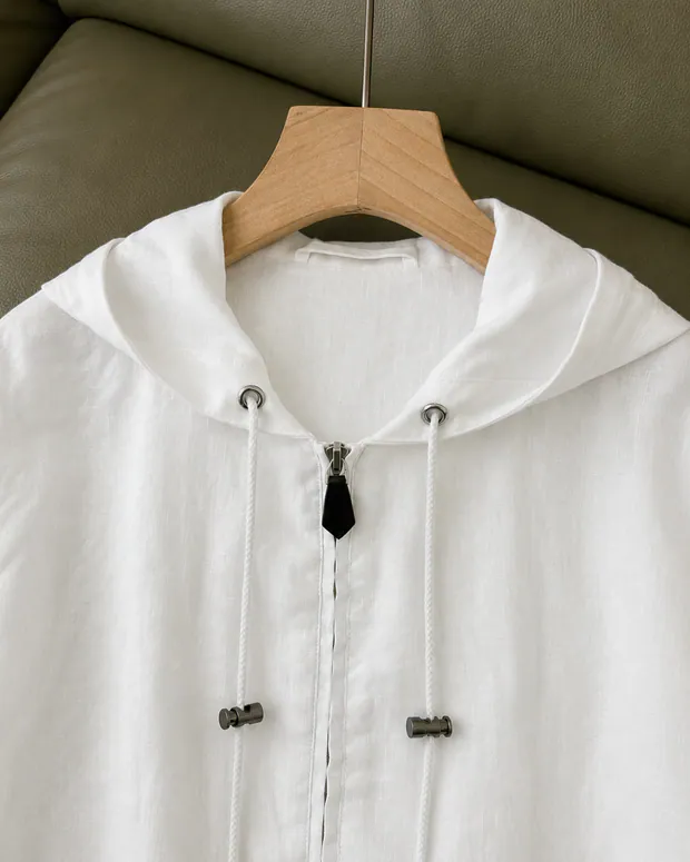 Linen Hooded Jacket in White, product image 1 of 6
