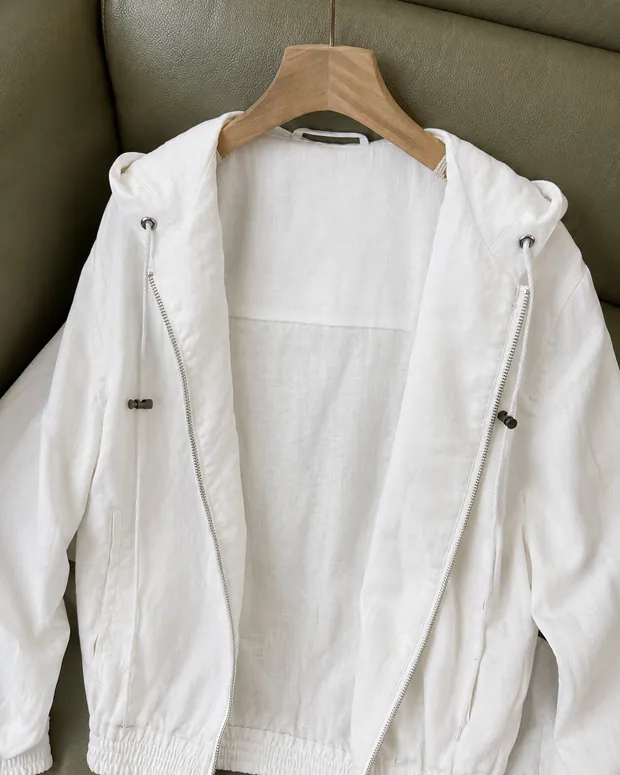 Linen Hooded Jacket in White, product image 2 of 6
