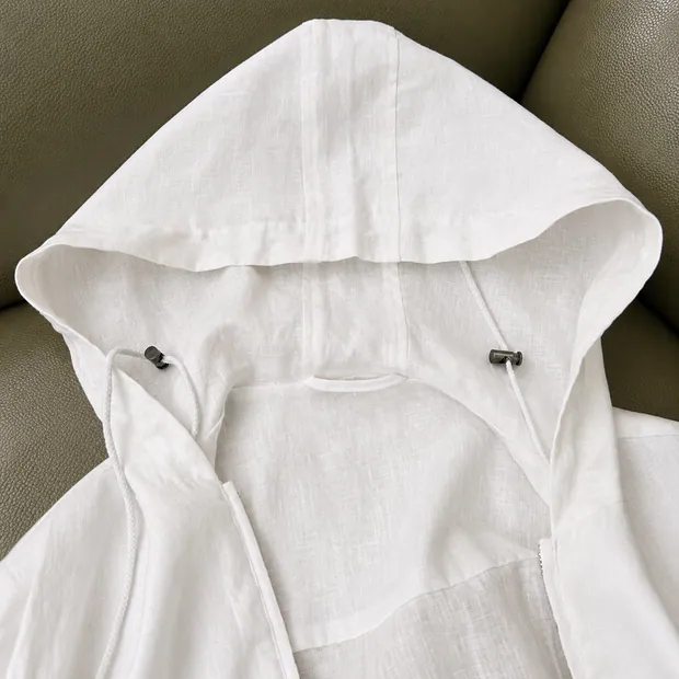 Linen Hooded Jacket in White, product image 3 of 6