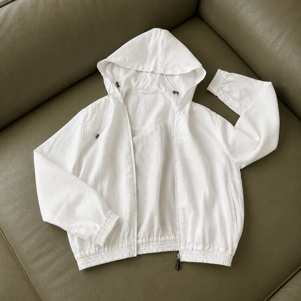Linen Hooded Jacket in White, product image 4 of 6