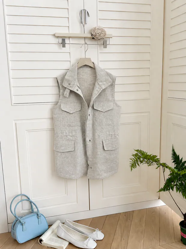 Old Money Linen Vest in Pelican Gray, product image 6 of 8