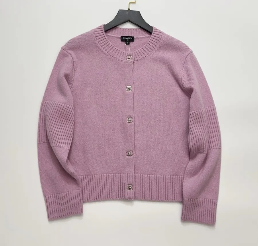 Chanel-Style Silver Metal-Buckle Cropped Cardigan in Silver, product view 01