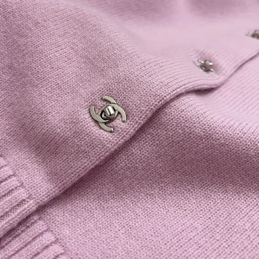 Chanel-Style Silver Metal-Buckle Cropped Cardigan in Silver, product view 04