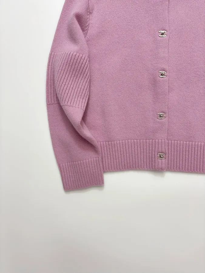 Chanel-Style Silver Metal-Buckle Cropped Cardigan in Silver, product view 05