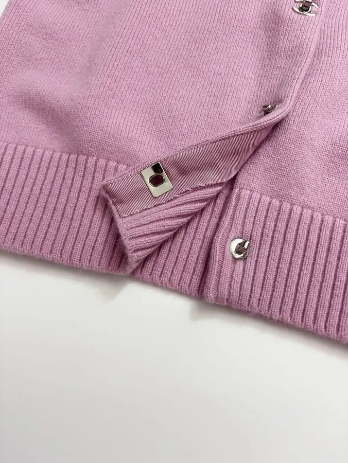 Chanel-Style Silver Metal-Buckle Cropped Cardigan in Silver, product view 09