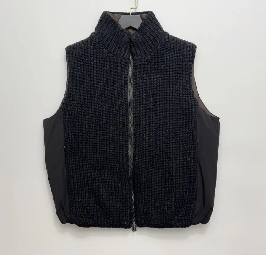 Charcoal High-Neck Zip Knit Vest in Dark Gray, product view 01
