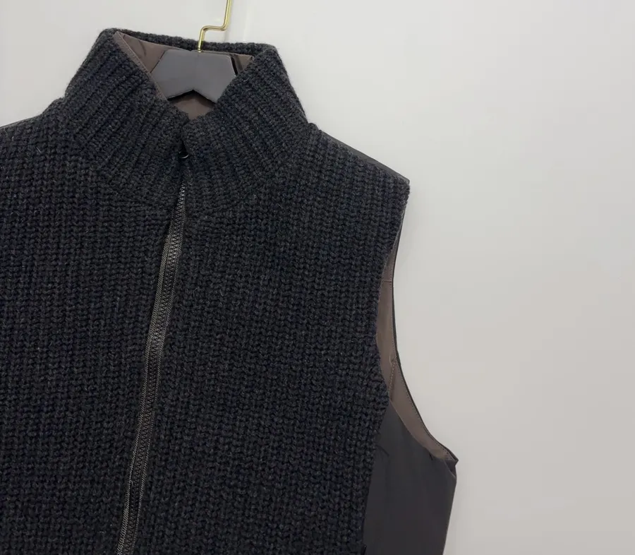 Charcoal High-Neck Zip Knit Vest in Dark Gray, product view 02
