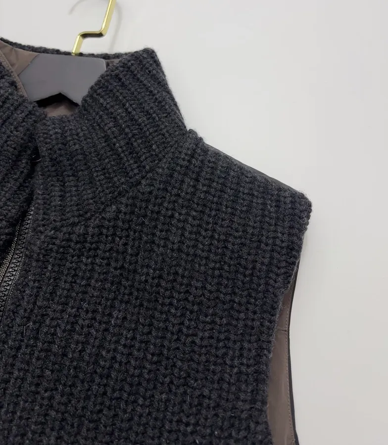 Charcoal High-Neck Zip Knit Vest in Dark Gray, product view 03