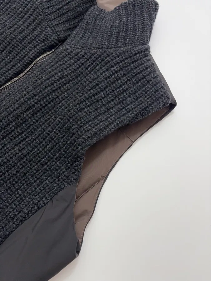 Charcoal High-Neck Zip Knit Vest in Dark Gray, product view 04