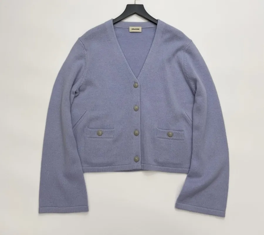 Solid Cashmere Knit Cardigan in Periwinkle, product view 01