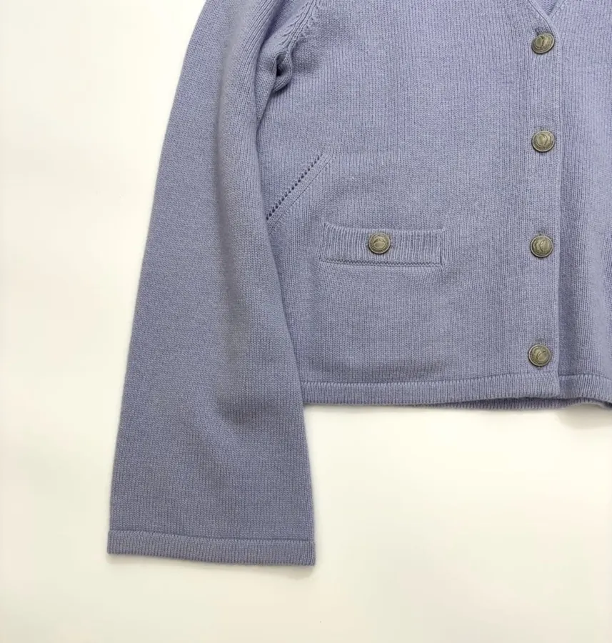 Solid Cashmere Knit Cardigan in Periwinkle, product view 05