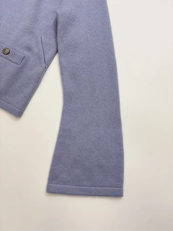 Solid Cashmere Knit Cardigan in Periwinkle, product view 06