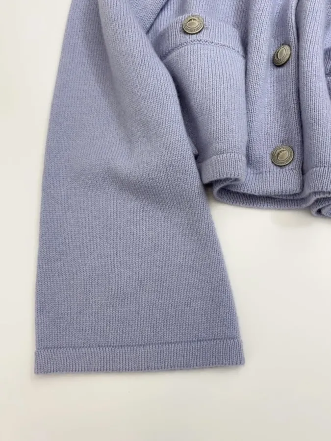 Solid Cashmere Knit Cardigan in Periwinkle, product view 09