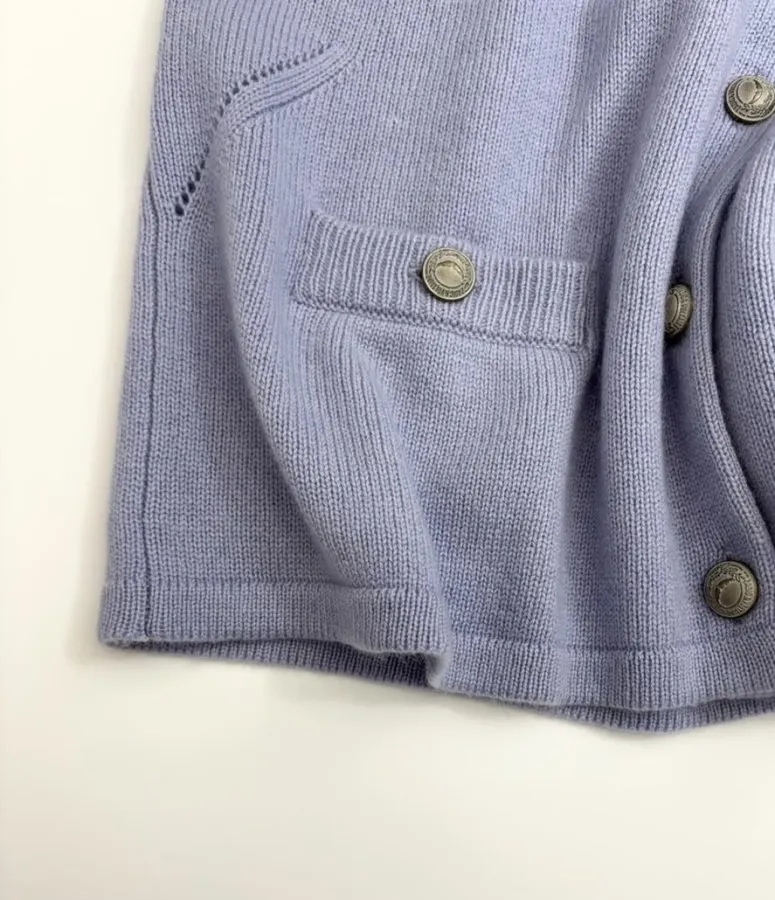 Solid Cashmere Knit Cardigan in Periwinkle, product view 11