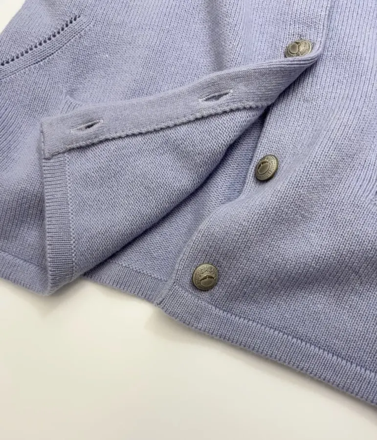 Solid Cashmere Knit Cardigan in Periwinkle, product view 12