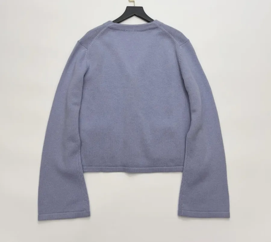 Solid Cashmere Knit Cardigan in Periwinkle, product view 14