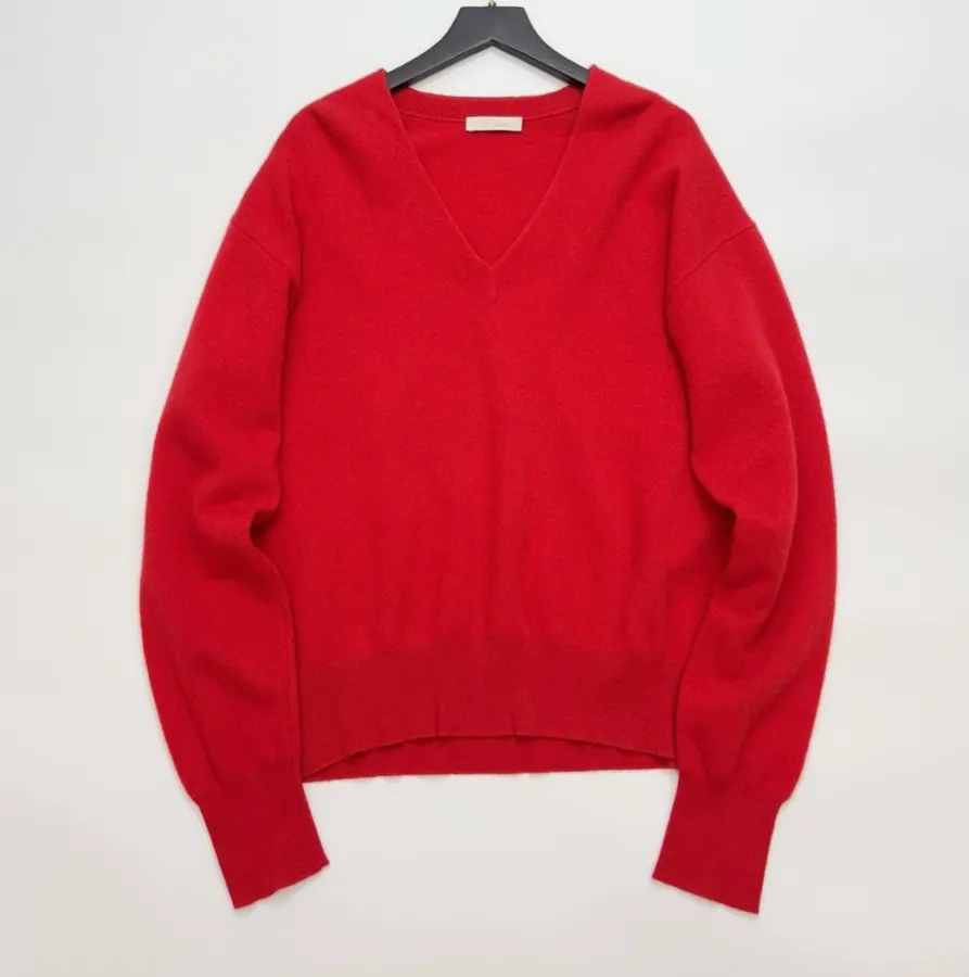 Red V-Neck Pullover Sweater in Red, product view 02