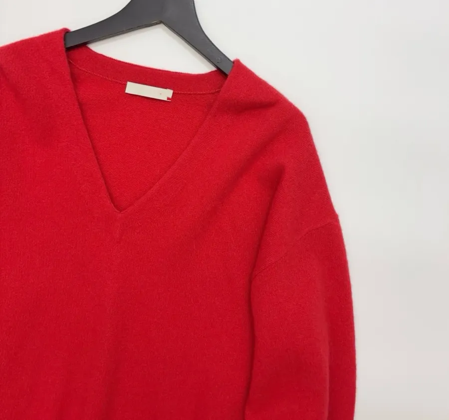 Red V-Neck Pullover Sweater in Red, product view 03