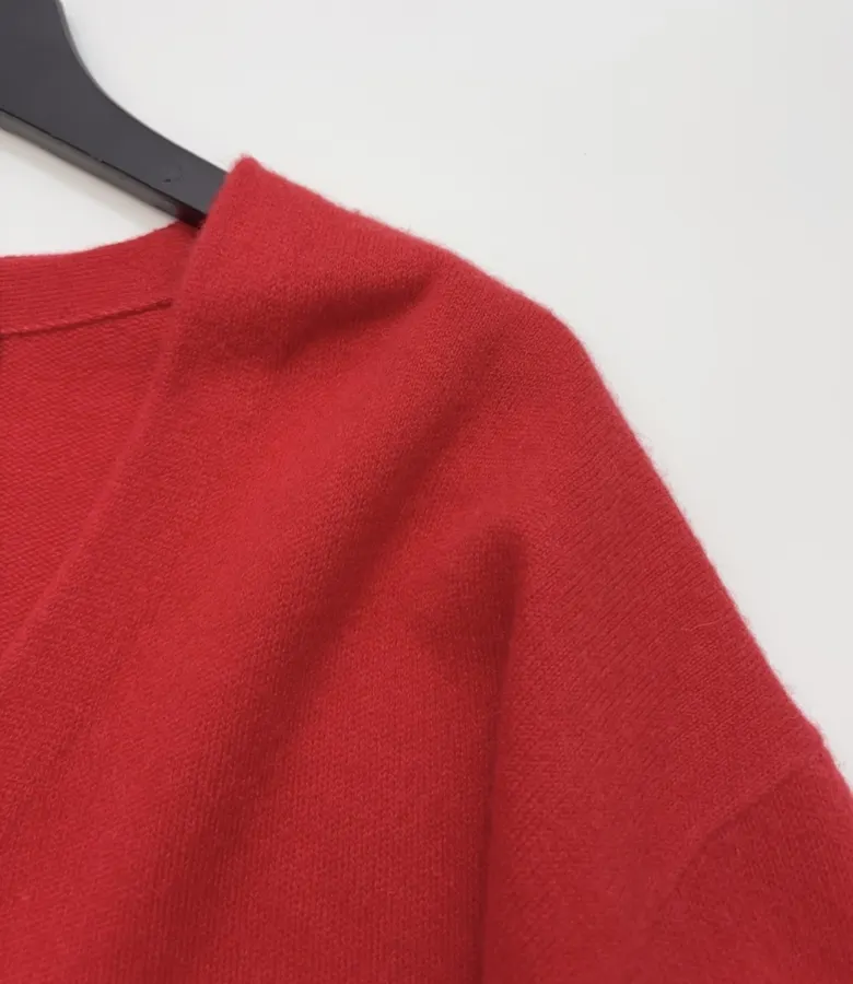 Red V-Neck Pullover Sweater in Red, product view 04