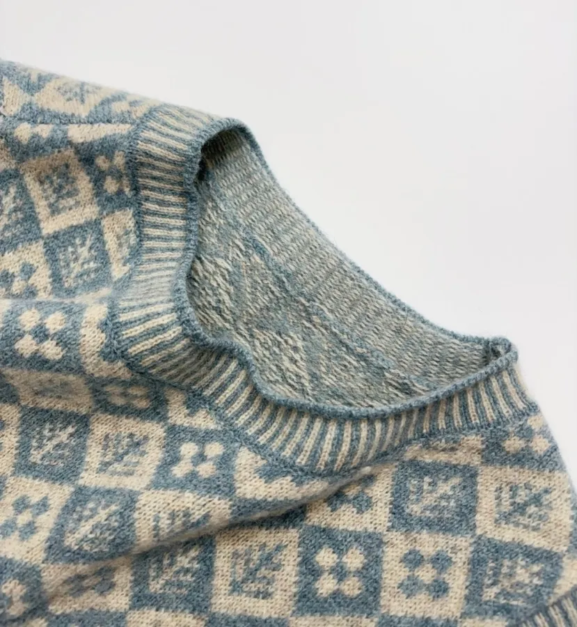 Retro Japanese-style All-match Jacquard Loose-fit Classic Crewneck Vest Waistcoat in Light Blue, product view 06