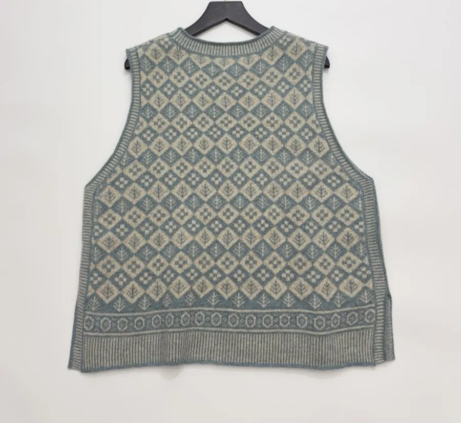 Retro Japanese-style All-match Jacquard Loose-fit Classic Crewneck Vest Waistcoat in Light Blue, product view 13