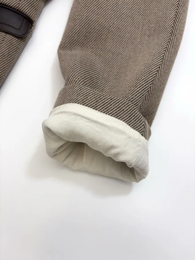 Antique Retro Leather-Inlaid Double-Layer Equestrian Twill Wool Suit in Taupe, product view 14
