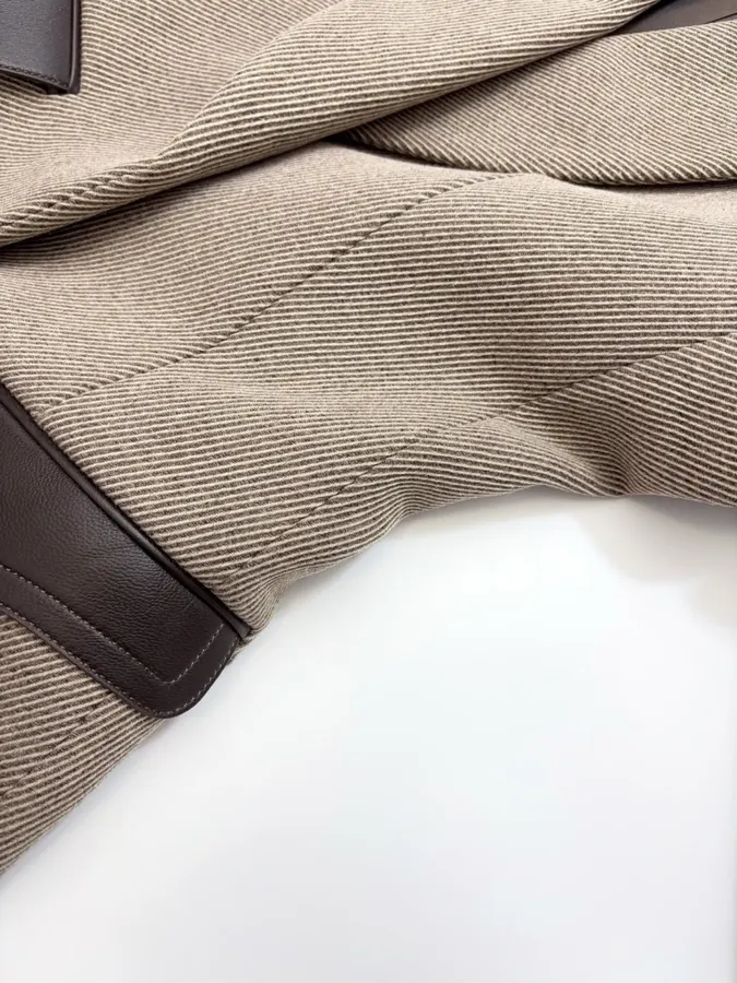 Antique Retro Leather-Inlaid Double-Layer Equestrian Twill Wool Suit in Taupe, product view 15
