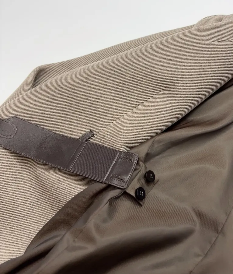 Antique Retro Leather-Inlaid Double-Layer Equestrian Twill Wool Suit in Taupe, product view 19