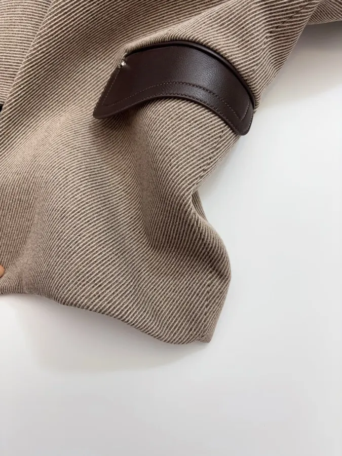 Antique Retro Leather-Inlaid Double-Layer Equestrian Twill Wool Suit in Taupe, product view 20
