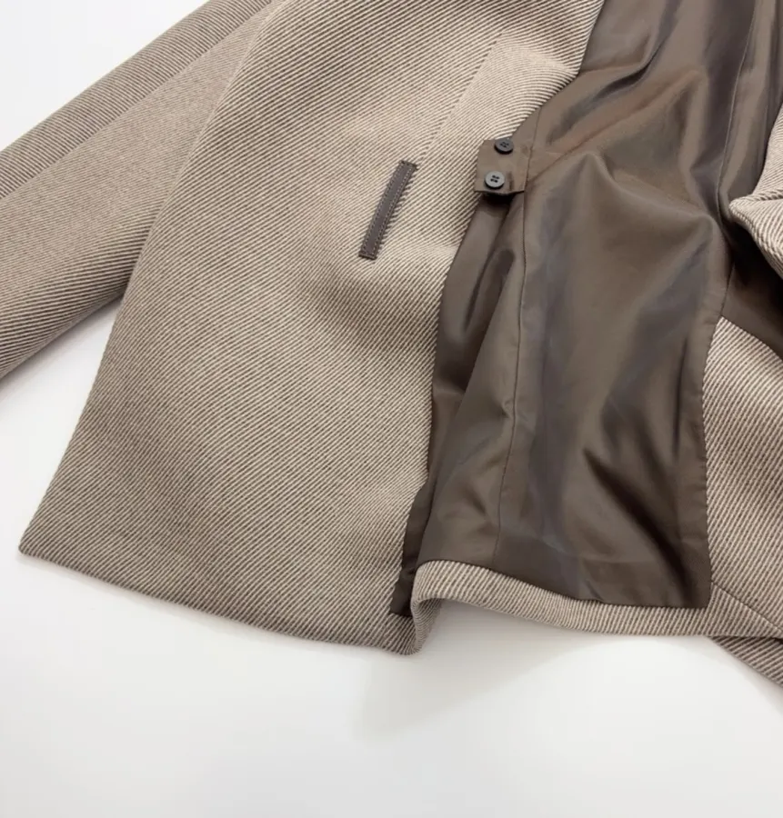 Antique Retro Leather-Inlaid Double-Layer Equestrian Twill Wool Suit in Taupe, product view 22