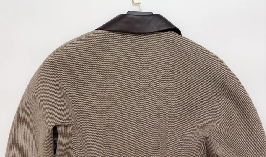 Antique Retro Leather-Inlaid Double-Layer Equestrian Twill Wool Suit in Taupe, product view 24
