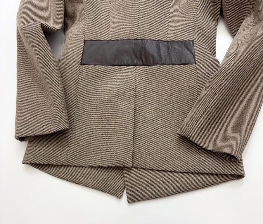 Antique Retro Leather-Inlaid Double-Layer Equestrian Twill Wool Suit in Taupe, product view 25