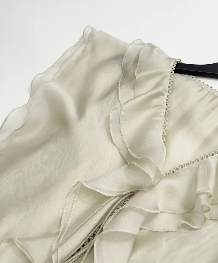 Cream Ruffle-Trim Long-Sleeve Maxi Dress in Apricot, product view 09