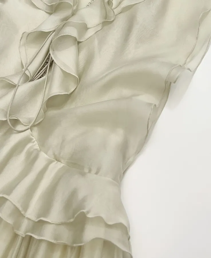 Cream Ruffle-Trim Long-Sleeve Maxi Dress in Apricot, product view 11