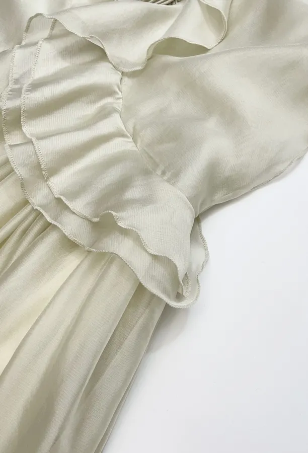 Cream Ruffle-Trim Long-Sleeve Maxi Dress in Apricot, product view 12