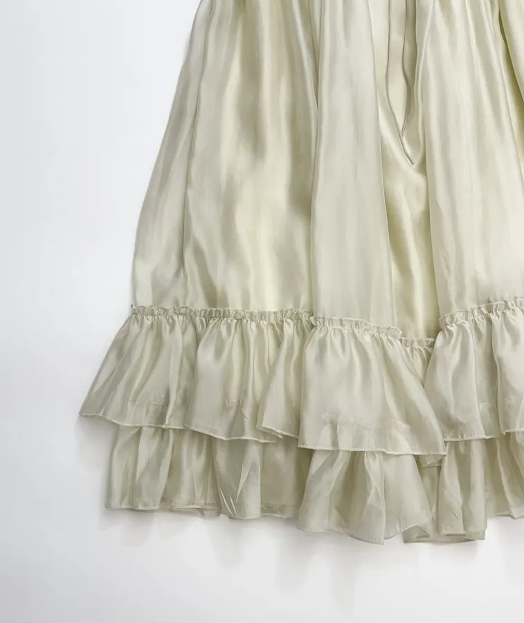 Cream Ruffle-Trim Long-Sleeve Maxi Dress in Apricot, product view 14
