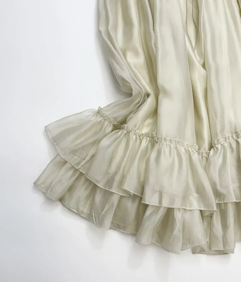 Cream Ruffle-Trim Long-Sleeve Maxi Dress in Apricot, product view 15
